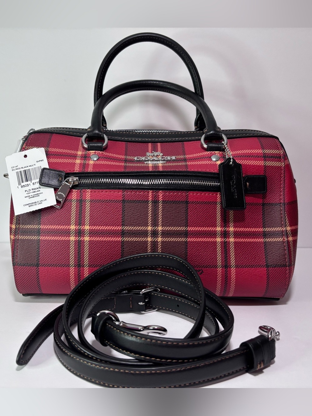 COACH NWT Rowan Satchel Red Tartan Plaid - Picture 3 of 13